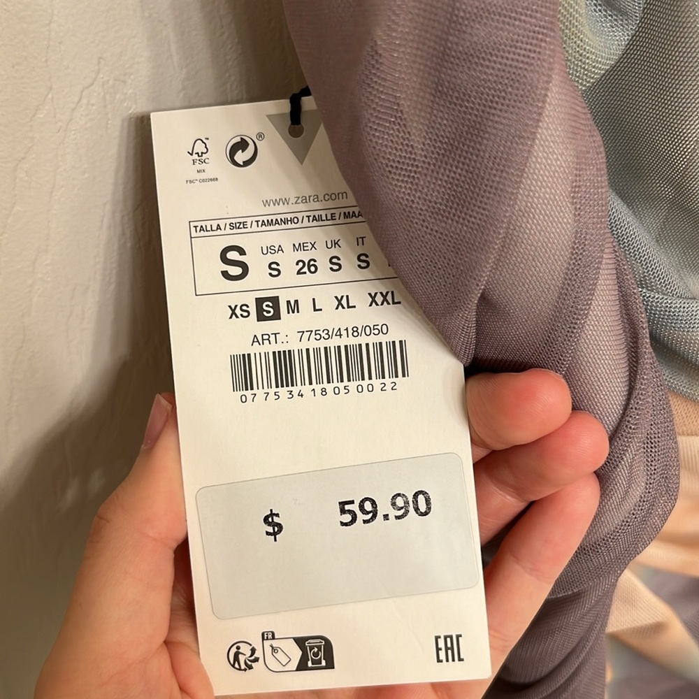 NWT Zara Strapless Tulle Printed Long Dress Tie Dye Print Sundress - Picture 7 of 10